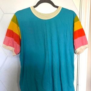 Big Bud Press teal rainbow sleeve tee